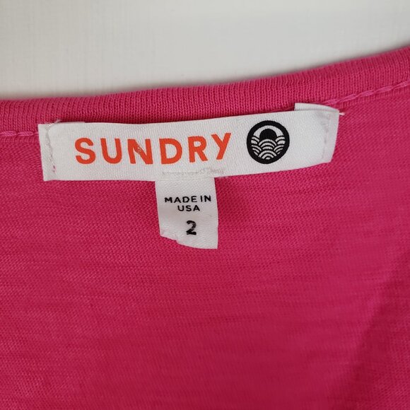 Sundry Flutter Sleeve Top Magenta Pink Pima Cotton Double Ruffle Size 2/Medium - Picture 4 of 7